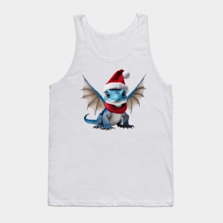 Realistic Artwork of a Cute Blue Baby Dragon Wearing a Red Santa Christmas Hat Tank Top